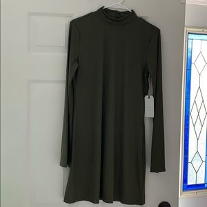 LEITH Mock Neck Mini Dress Ribbed Olive Sarma